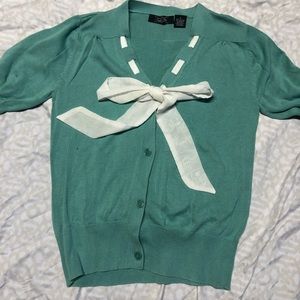 Cardigan Sweater with Ribbon Bow